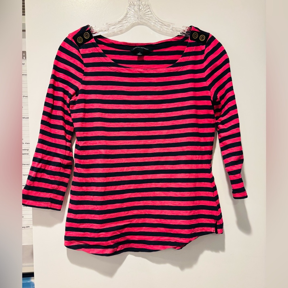 BANANA REPUBLIC Striped Pink and Black Women's Top, Size Small